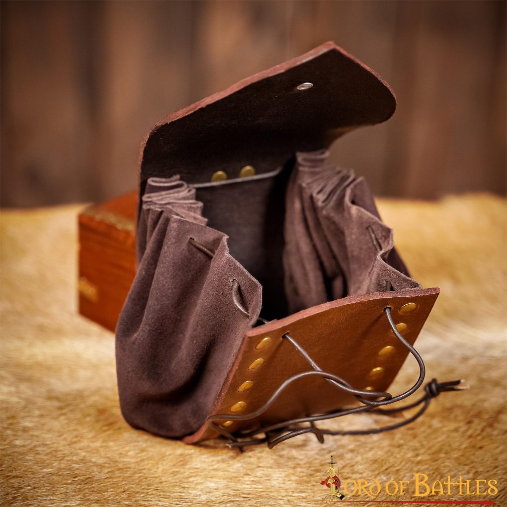 Bolsa de cinturón medieval de ante con remaches de latón - imagen 8