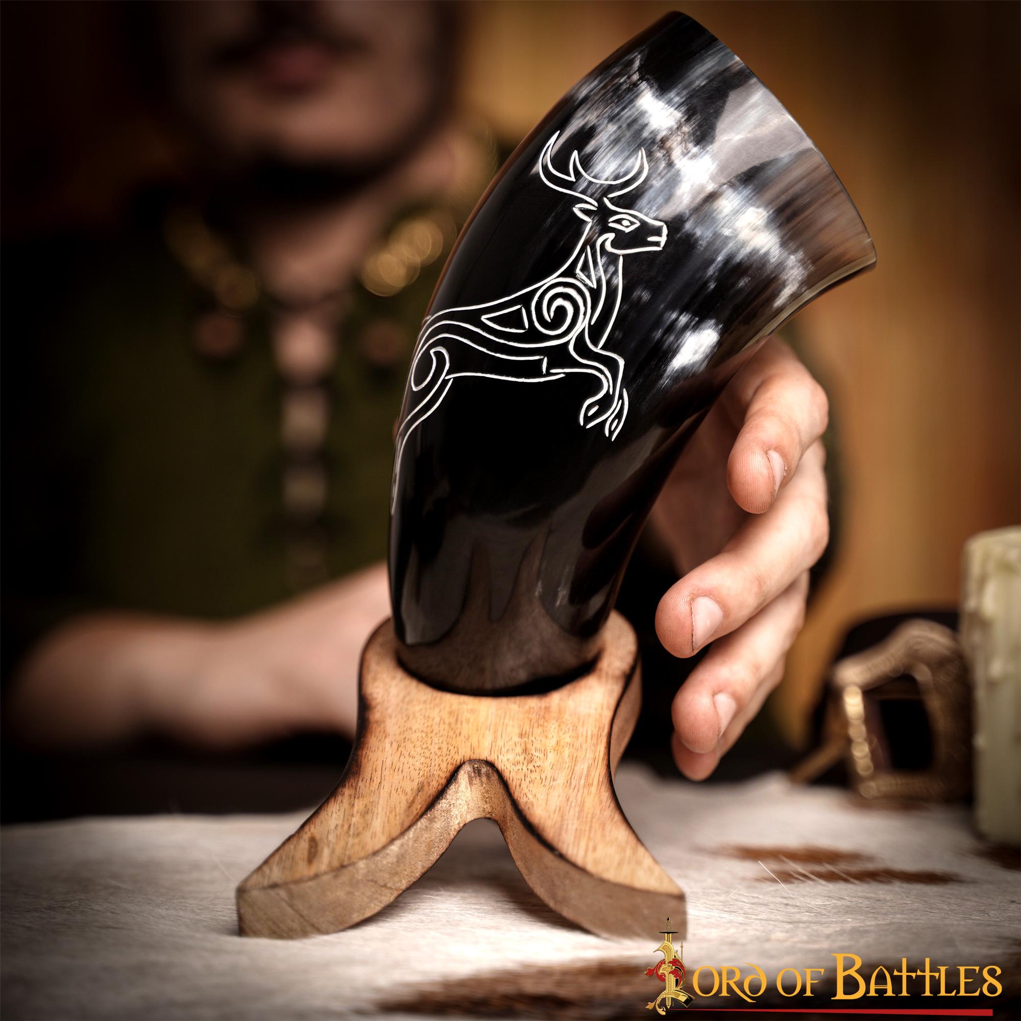 Cuerno de beber Roebuck 400–500 ml, grabado en cuerno de buey genuino - imagen 9