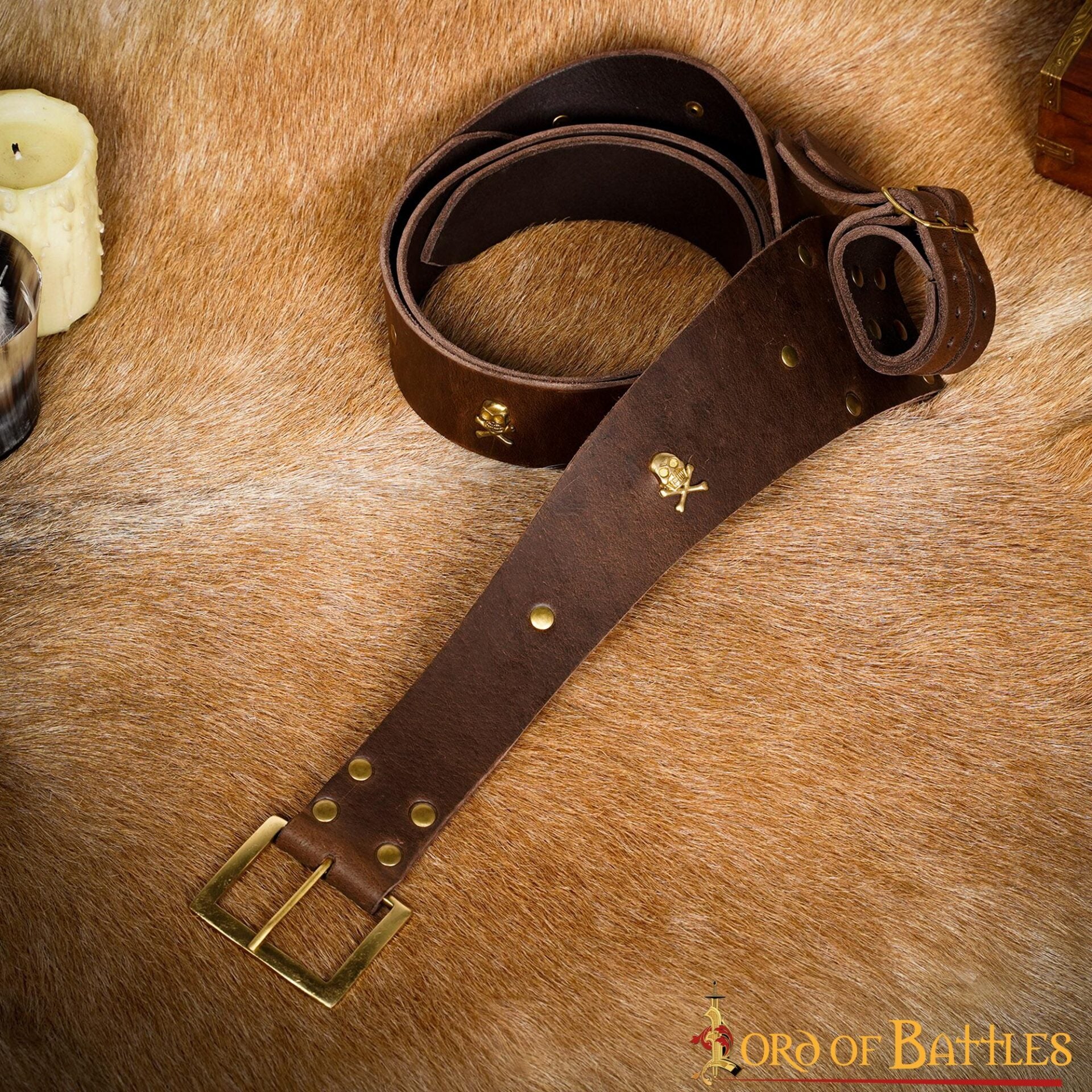 Imagen única de: Cinturón pirata de cuero genuino con portaespada y hebillas de latón