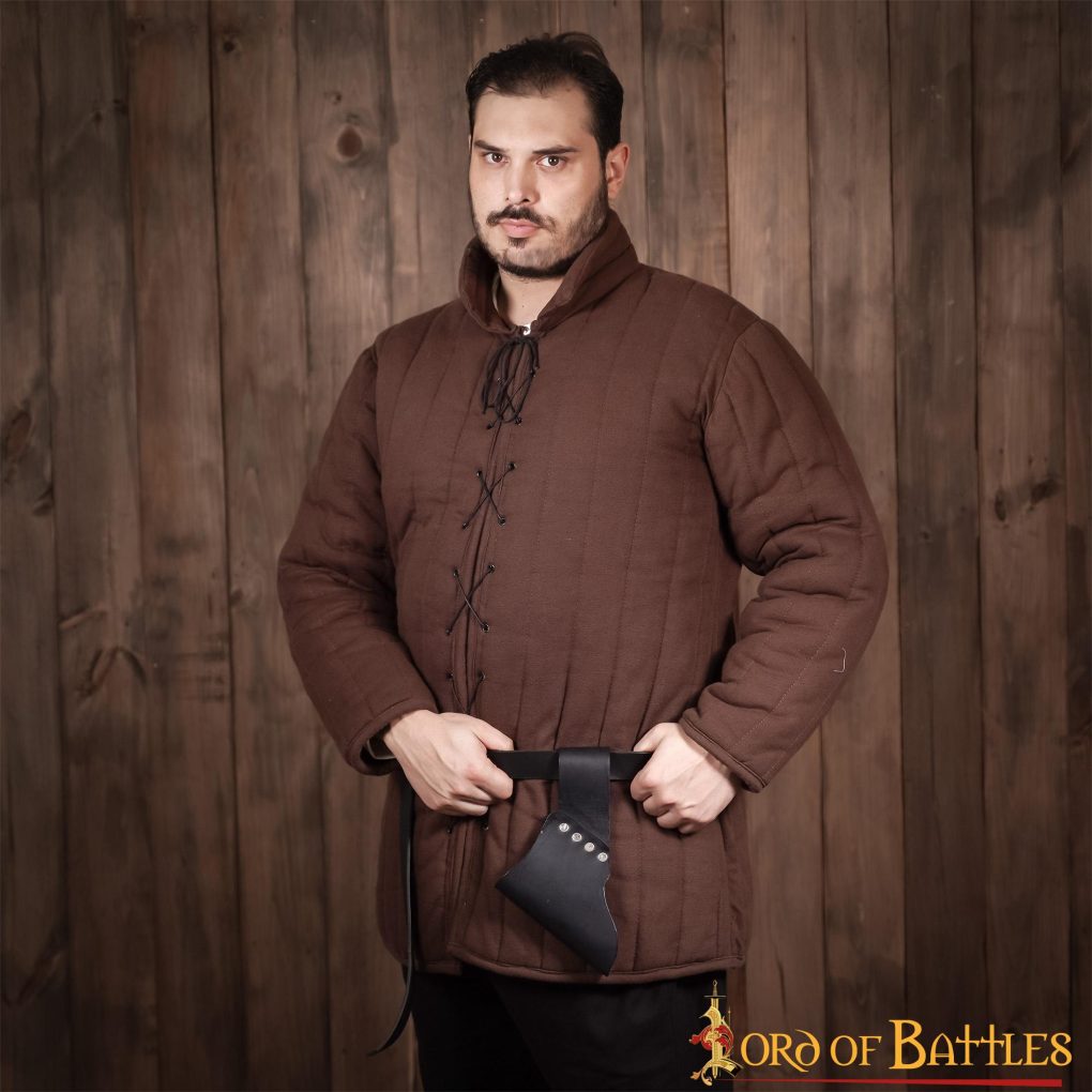 Soporte inclinado medieval de cuero negro para espada y hacha - imagen 8