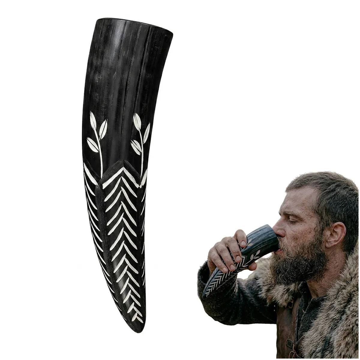 Cuerno de beber Leaf Blade 250–300 ml con tallado a mano