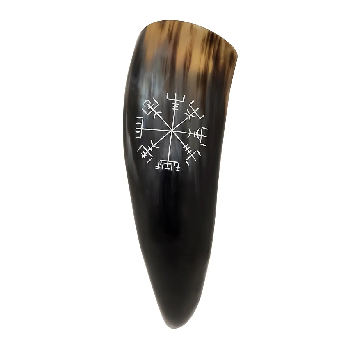 Cuerno de beber real 250–300 ml con Vegvisir tallado a mano