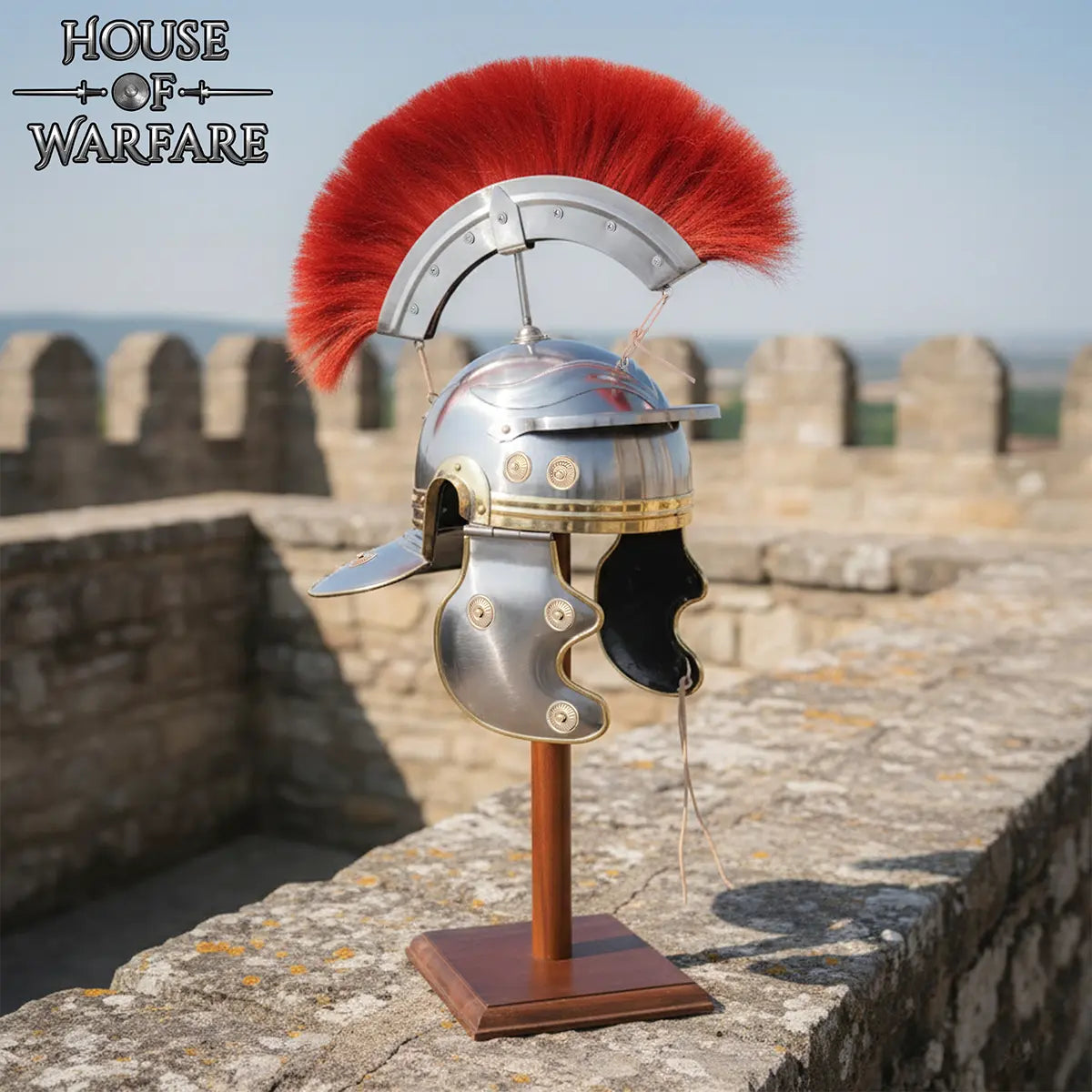 Casco de Legionario Romano con Cresta Transversal Roja
