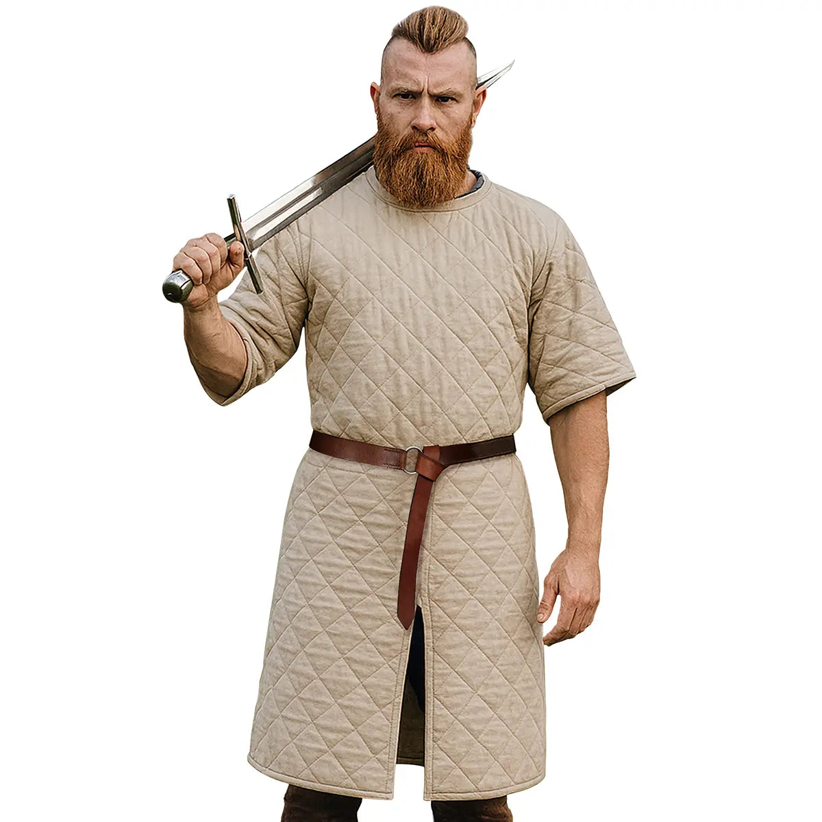 Gambeson medieval acolchado de doble capa, manga corta