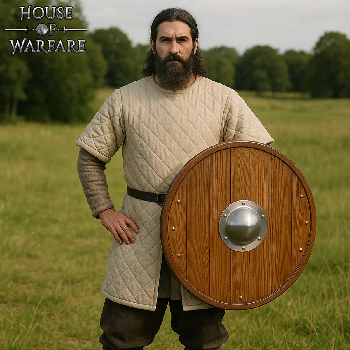 Gambeson medieval acolchado de doble capa, manga corta