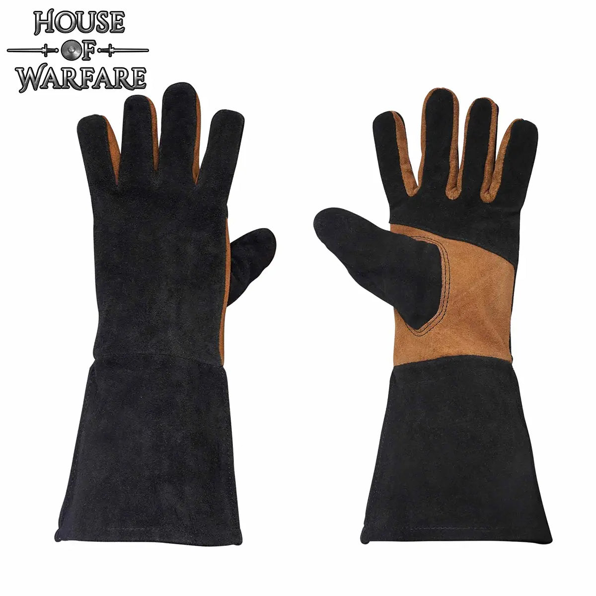 Guantes medievales de cuero y ante bicolor