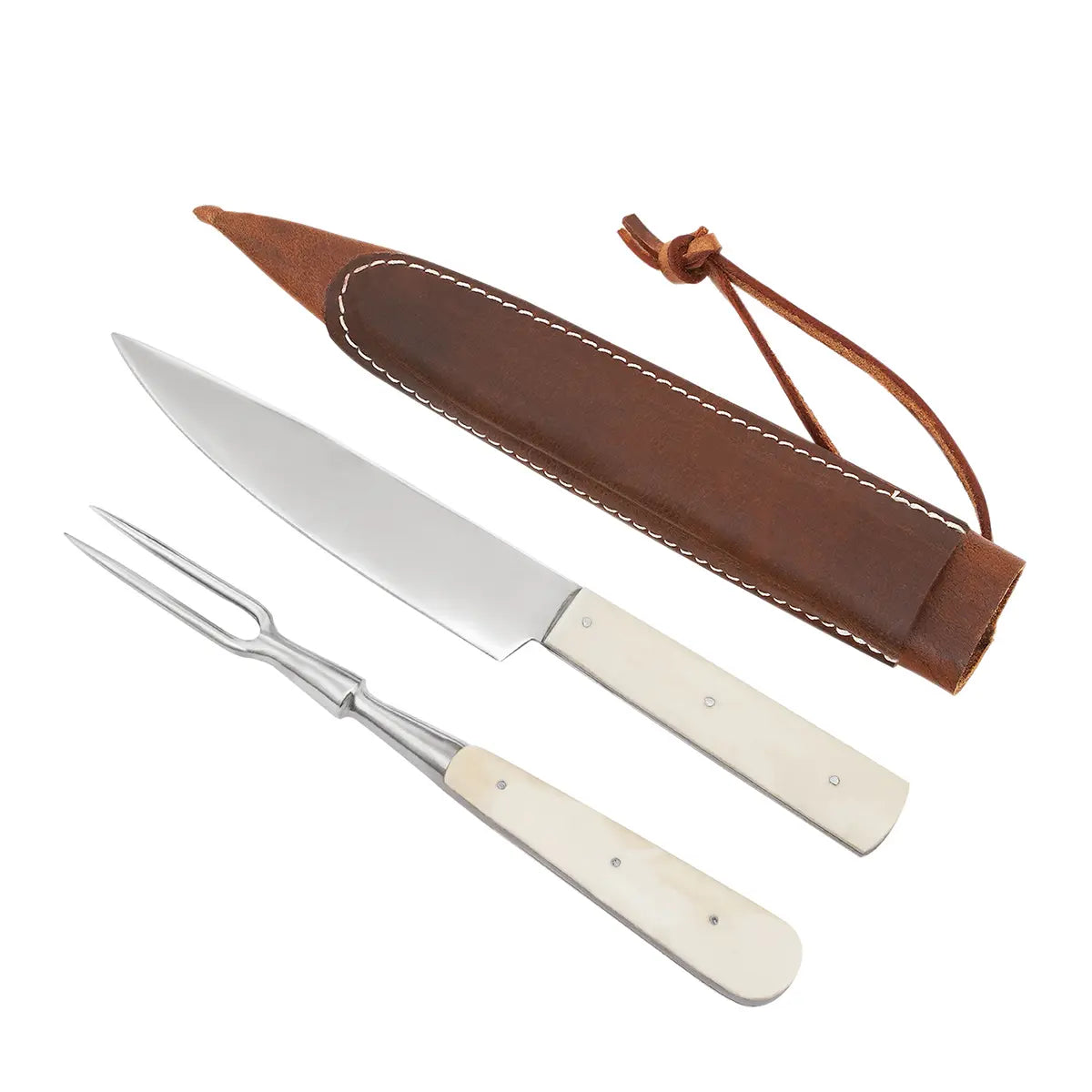 Cuchillo y tenedor medieval con mango de hueso - imagen 9