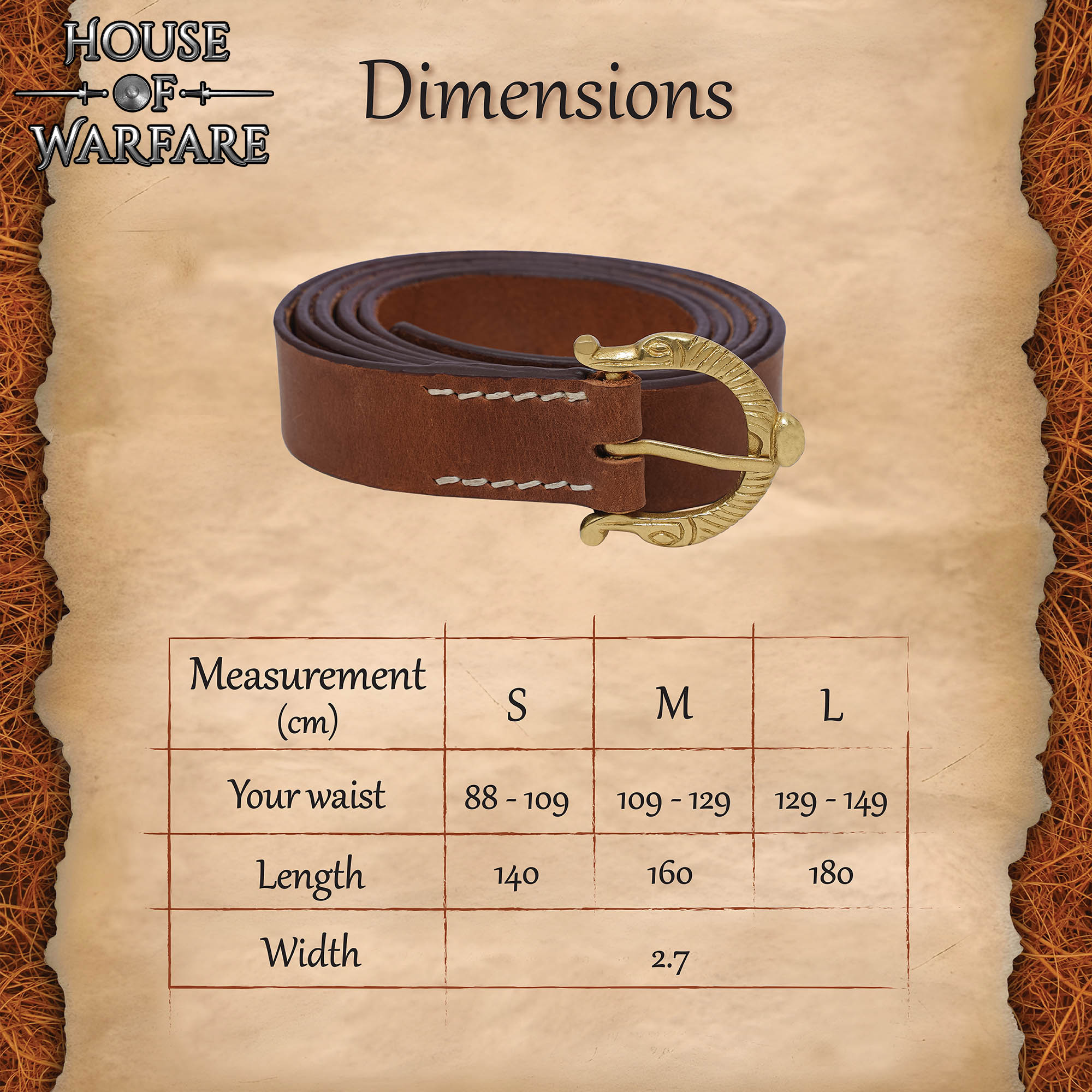 Cinturón vikingo y medieval de cuero con hebilla de latón - imagen 11