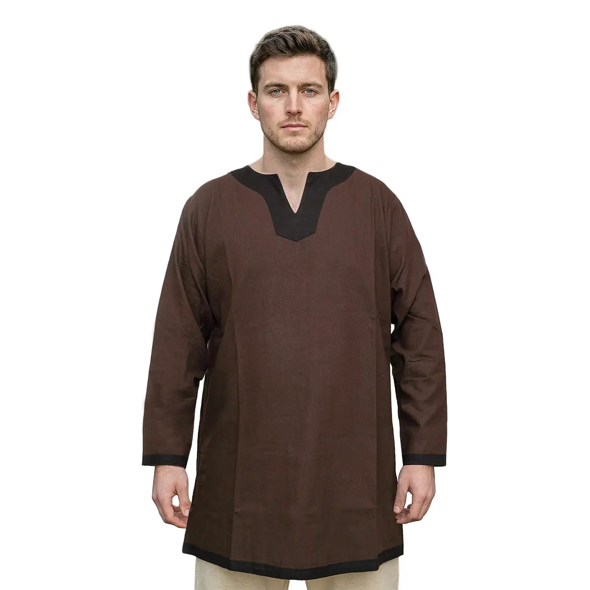 Túnica Medieval Vikinga de Algodón con Ribete