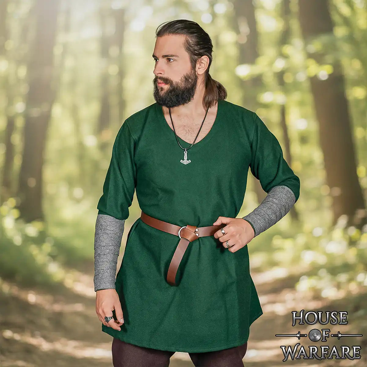 Envolturas vikingas de brazo, 70% lana/30% nylon con fíbula de latón — Par (verde) - imagen 3