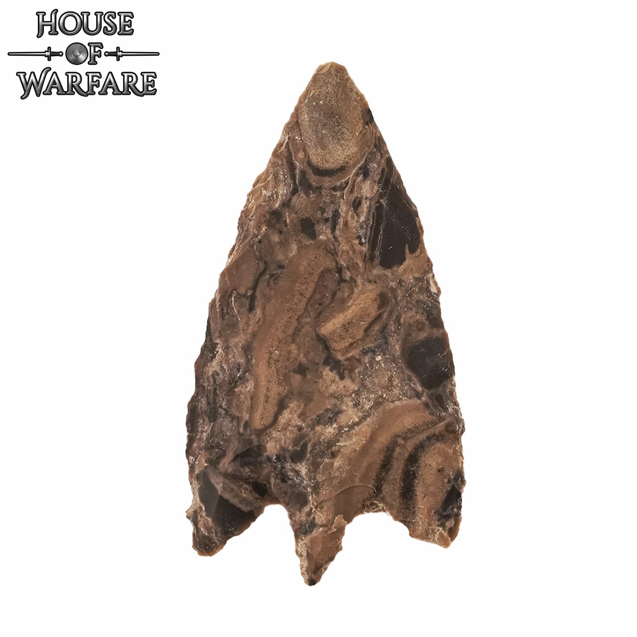Punta de flecha histórica de pedernal con vástago, 4,8 cm - marrón