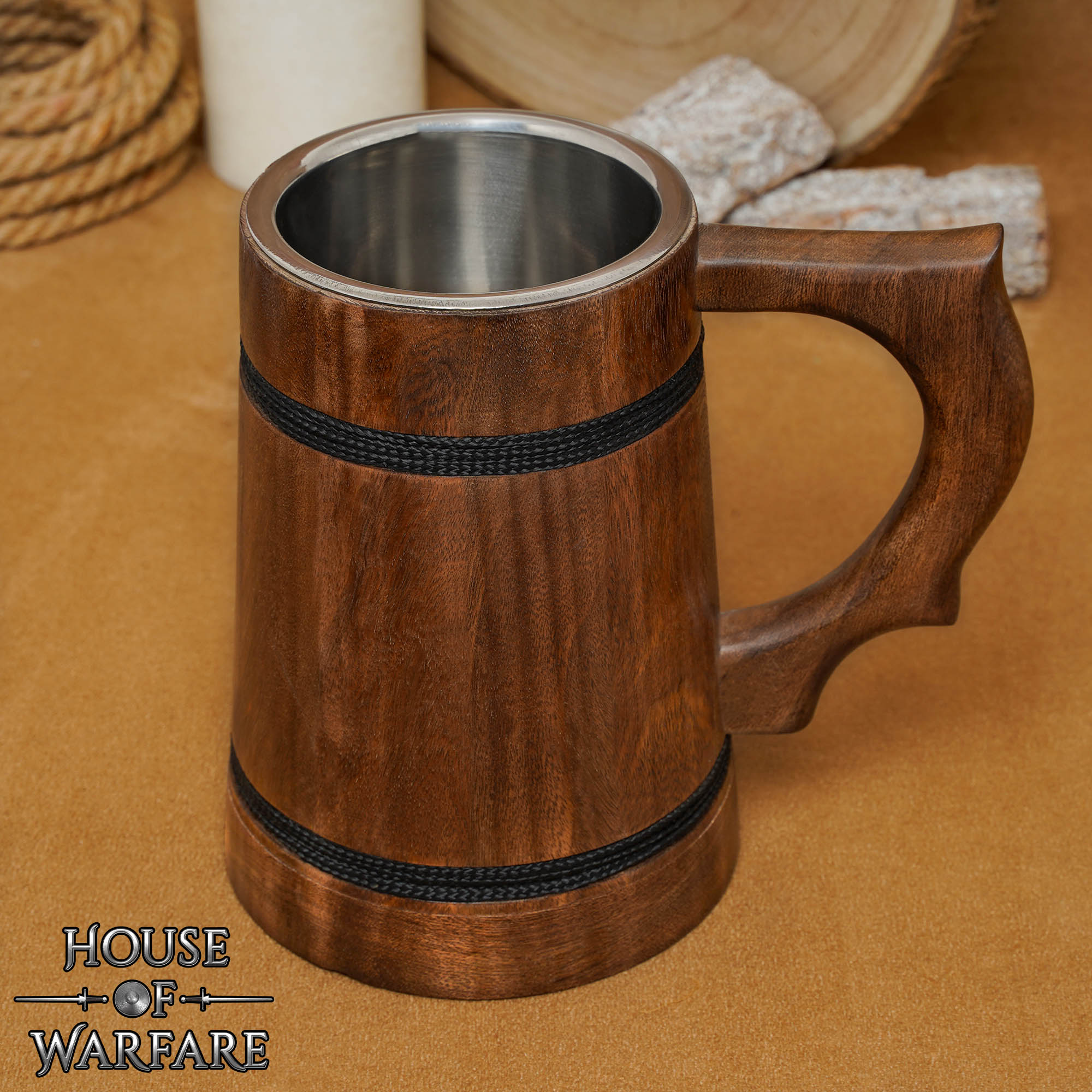 Jarra pirata de madera con forro de acero inoxidable, pulida - imagen 9
