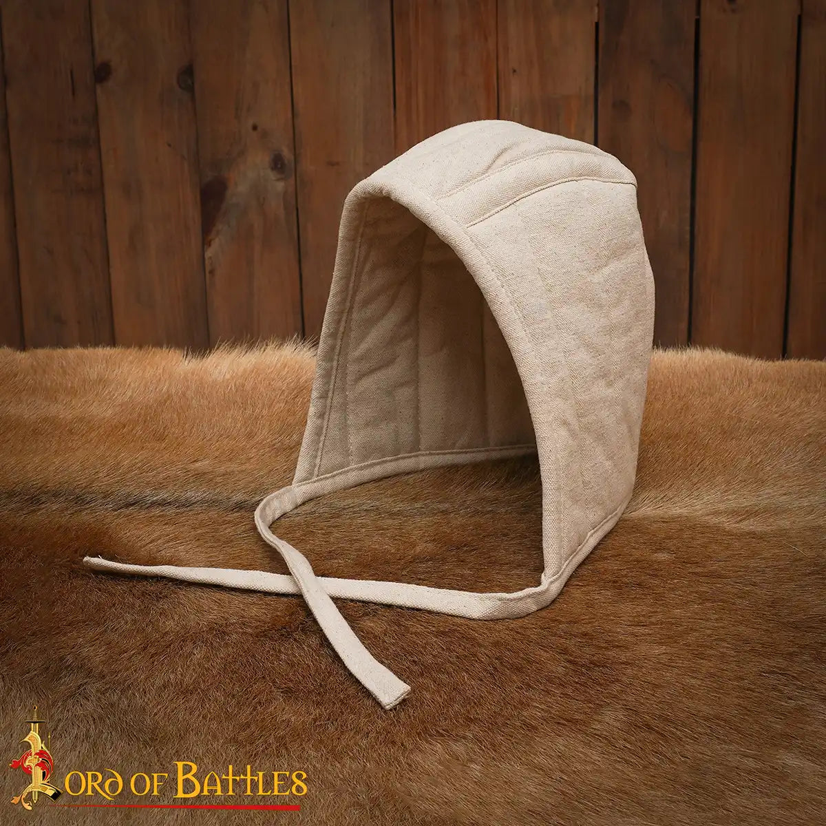Gorro acolchado medieval de 3 capas — Marrón, talla L - imagen 6