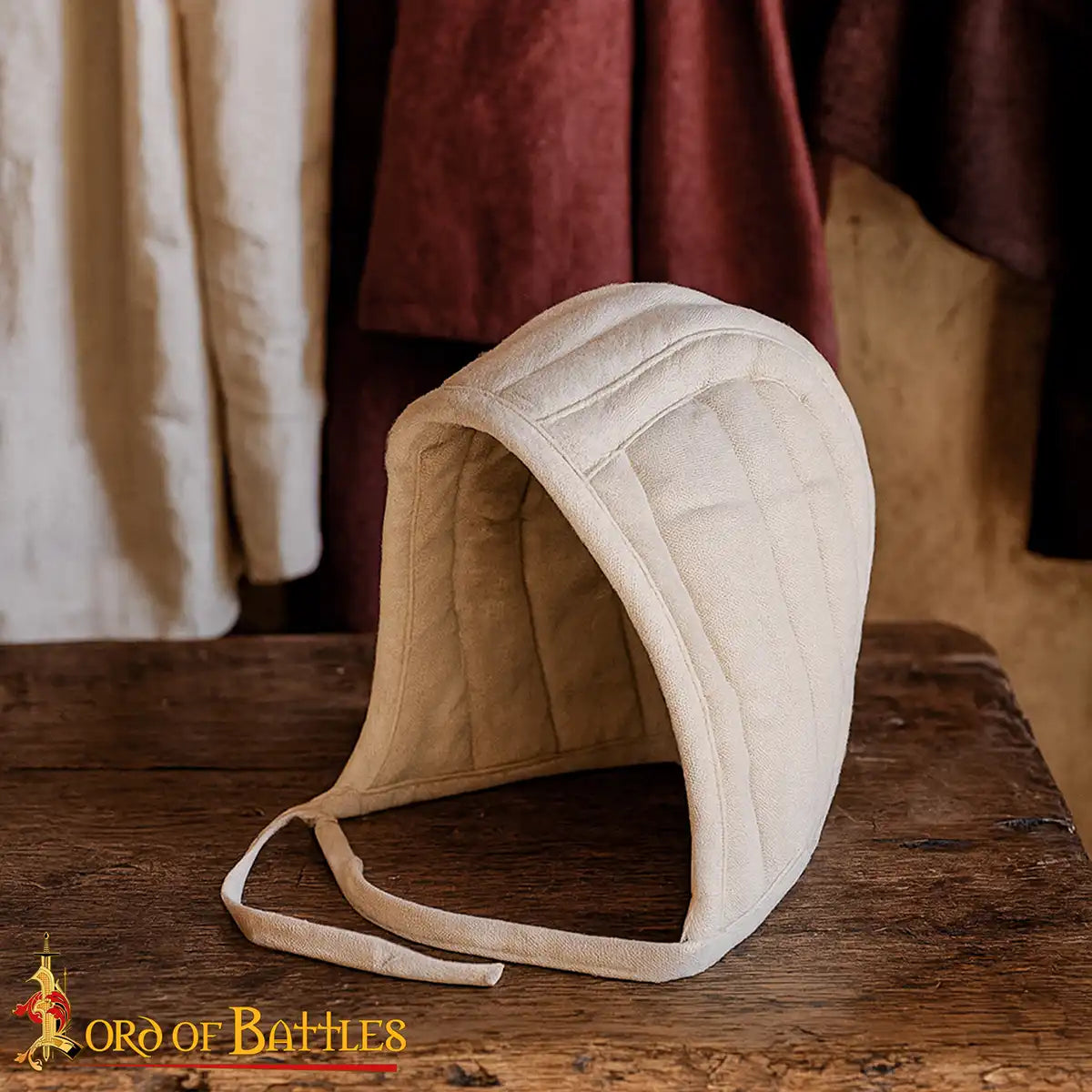 Gorro acolchado medieval de 3 capas — Marrón, talla L - imagen 11