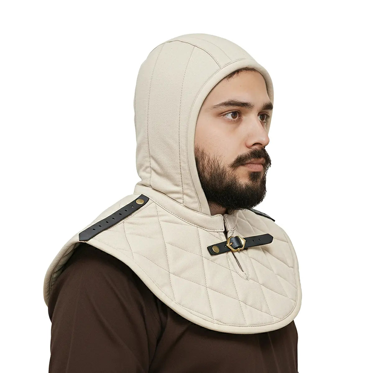 Imagen única de: Capucha medieval acolchada de 3 capas con cuello - Con Defecto