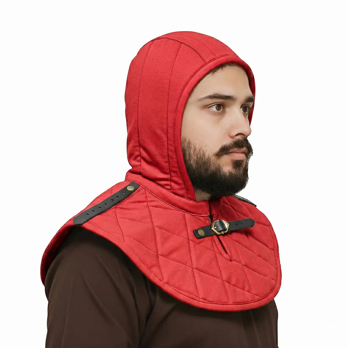 Imagen única de: Capucha medieval acolchada de 3 capas con cuello - Con Defecto