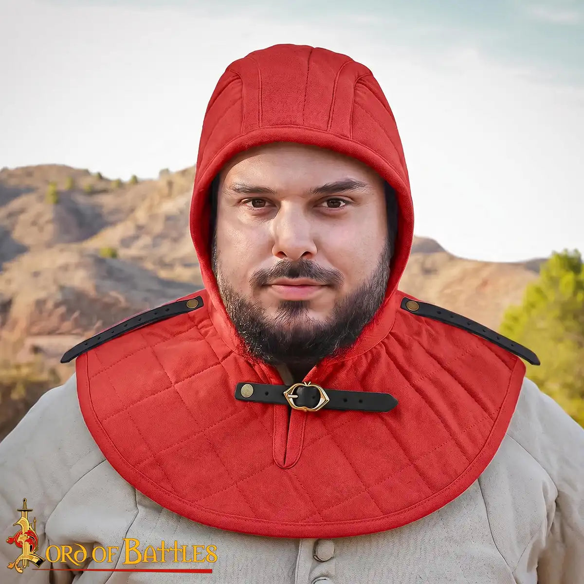 Imagen única de: Capucha medieval acolchada de 3 capas con cuello - Con Defecto