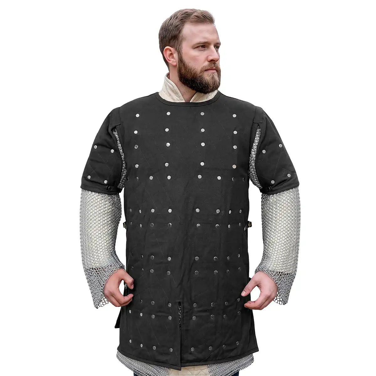 Brigantina medieval (siglos XIV–XVI) con placas de acero y cuerpo de algodón - Negro - L/XL