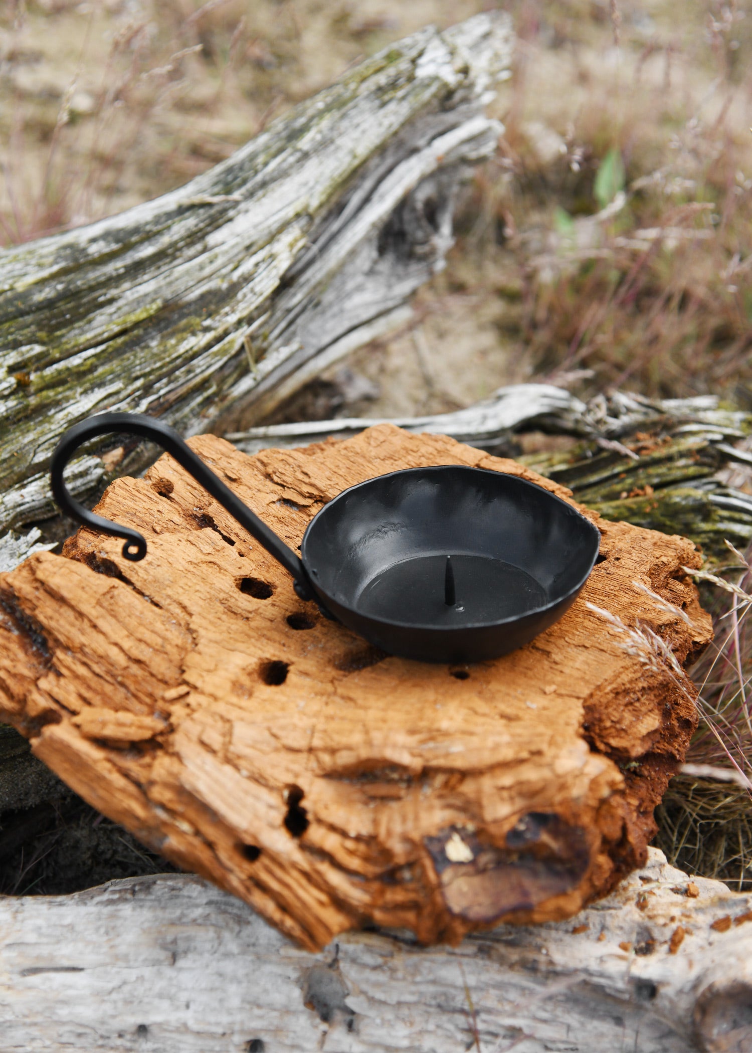 Imagen única de: Portavelas Con Mandril Y Mango, Forjado A Mano, Pequeño
