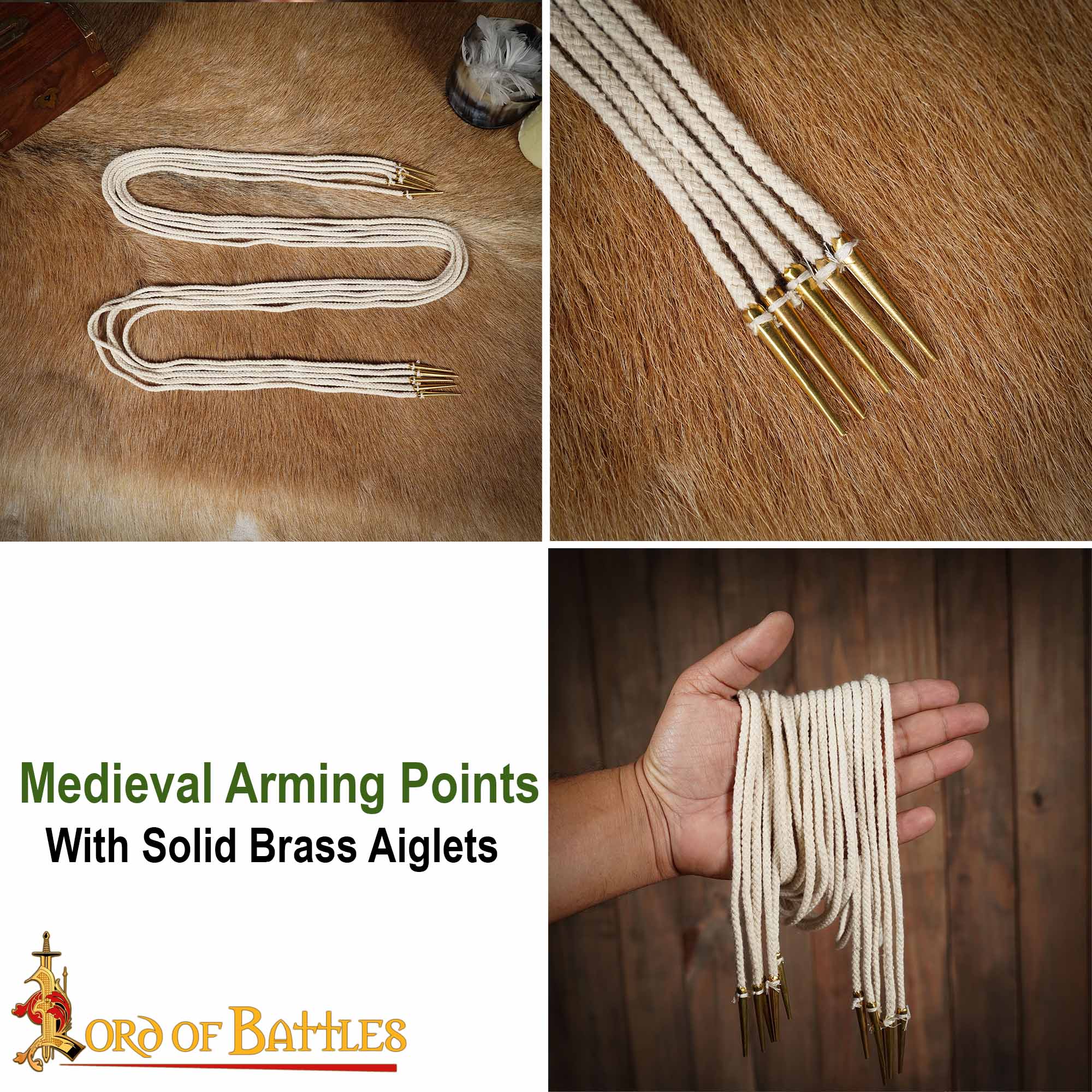 Imagen única de: Cordones Medievales Largos de Algodón con Remates de Latón - Juego de 5 para Túnicas, Botas y Prendas de Vestir