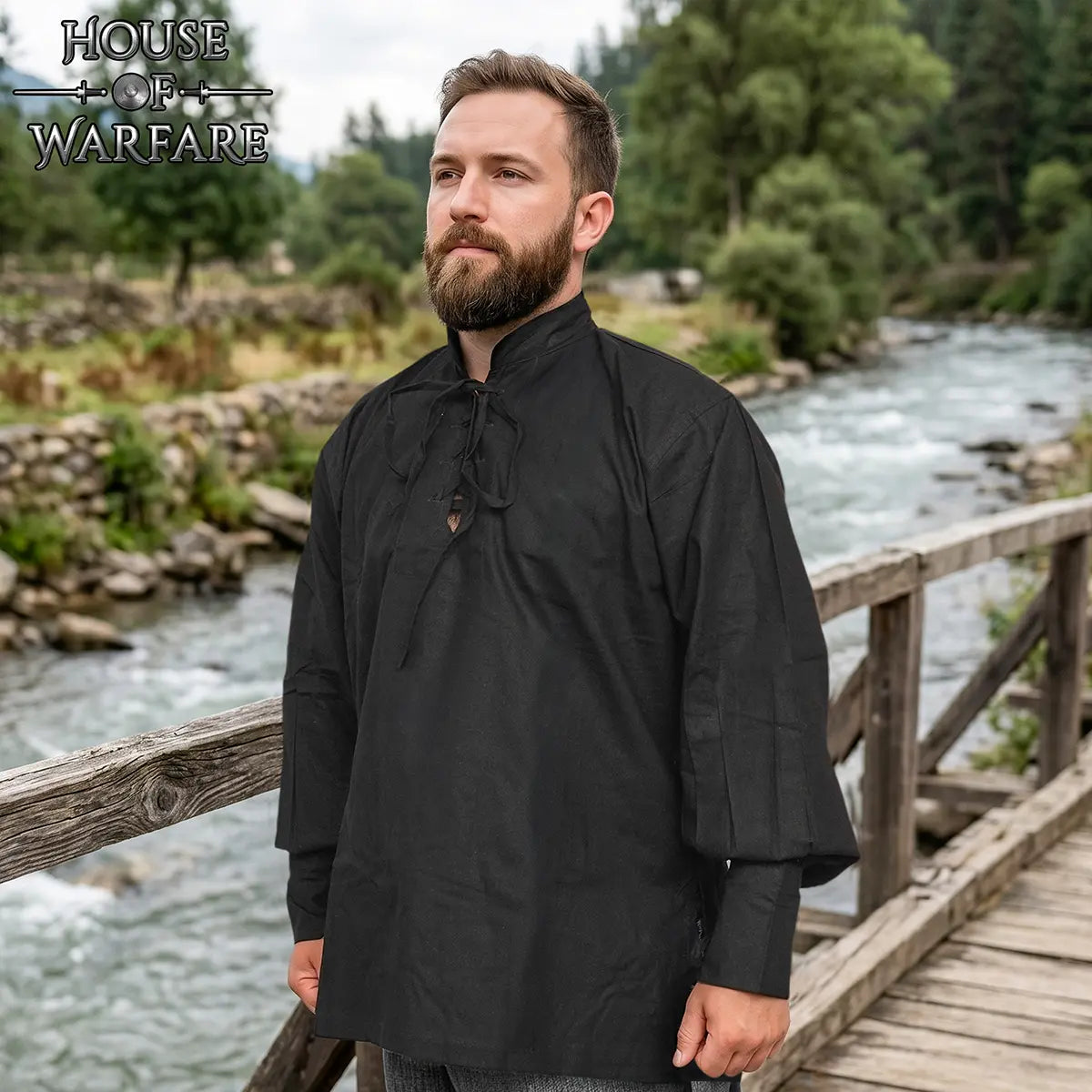 Camisa pirata medieval de algodón para hombre con cordones - imagen 3