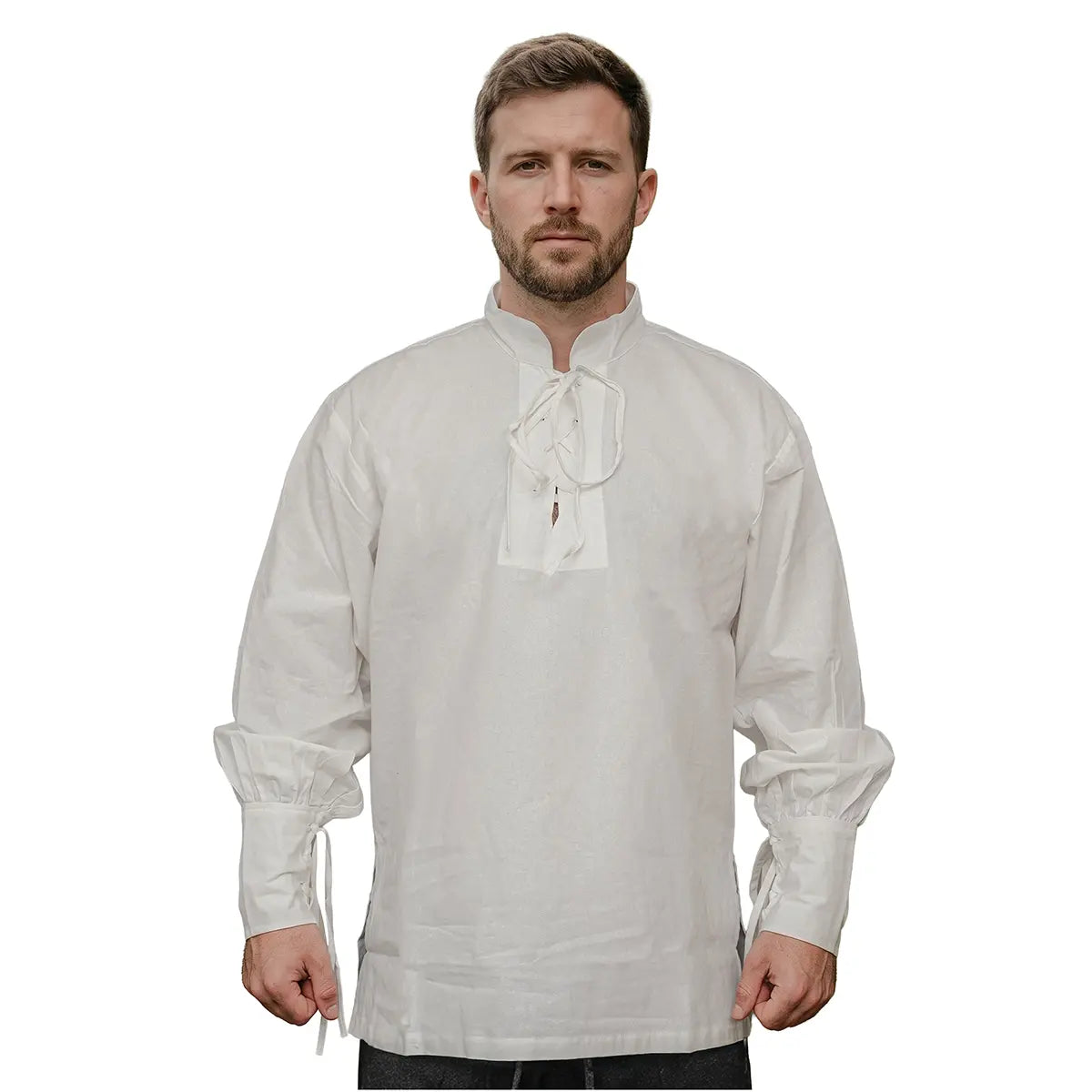 Camisa pirata medieval de algodón para hombre con cordones - Blanco - M