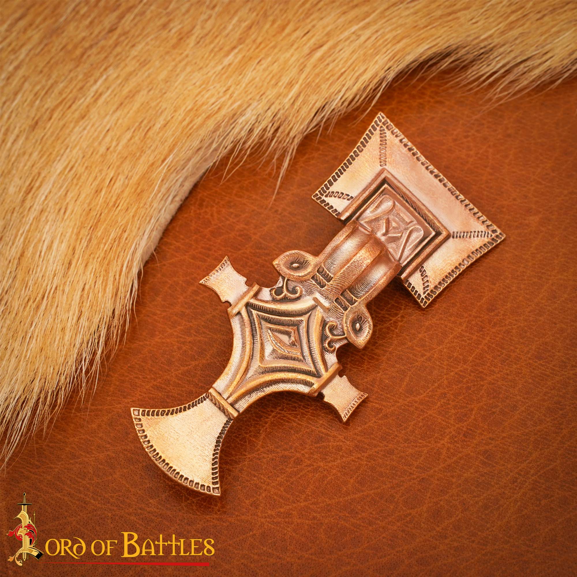 Broche lombardo de bronce macizo (s. VI) — réplica, fundición por cera perdida