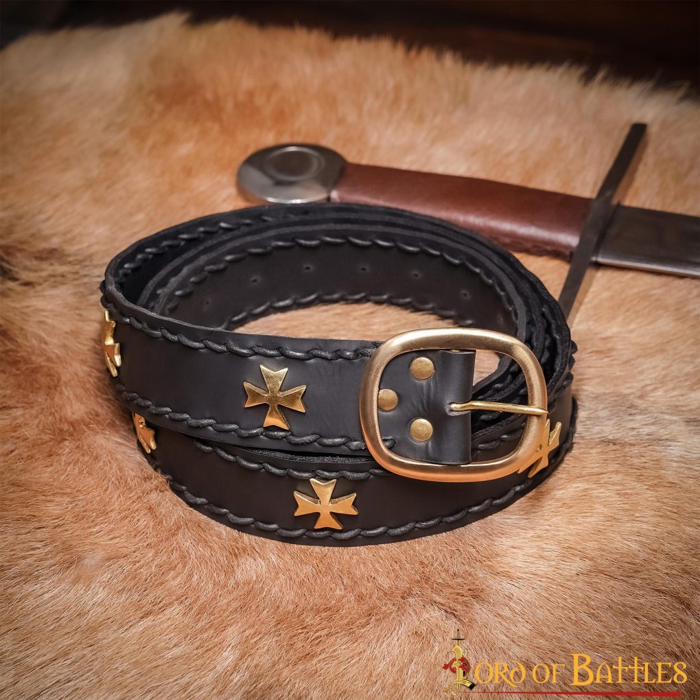 Cinturón medieval de cuero auténtico con cruz de latón - imagen 9