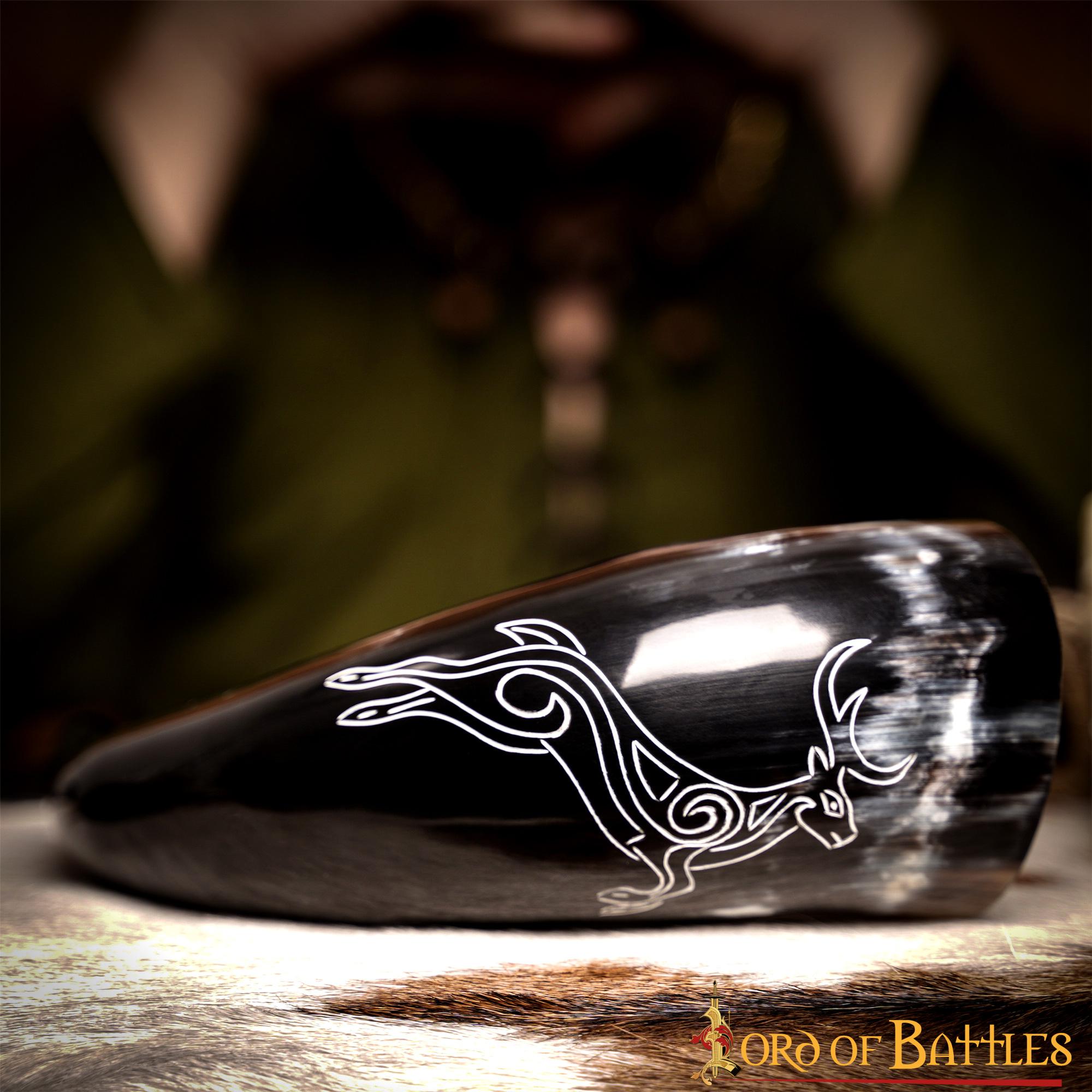 Cuerno de beber Roebuck 400–500 ml, grabado en cuerno de buey genuino - imagen 10