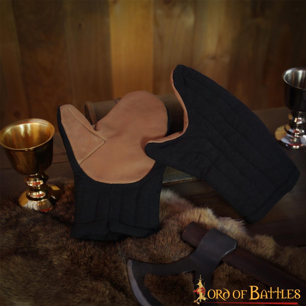 Guantes acolchados de lona de algodón con palma de cuero para recreación medieval - imagen 12