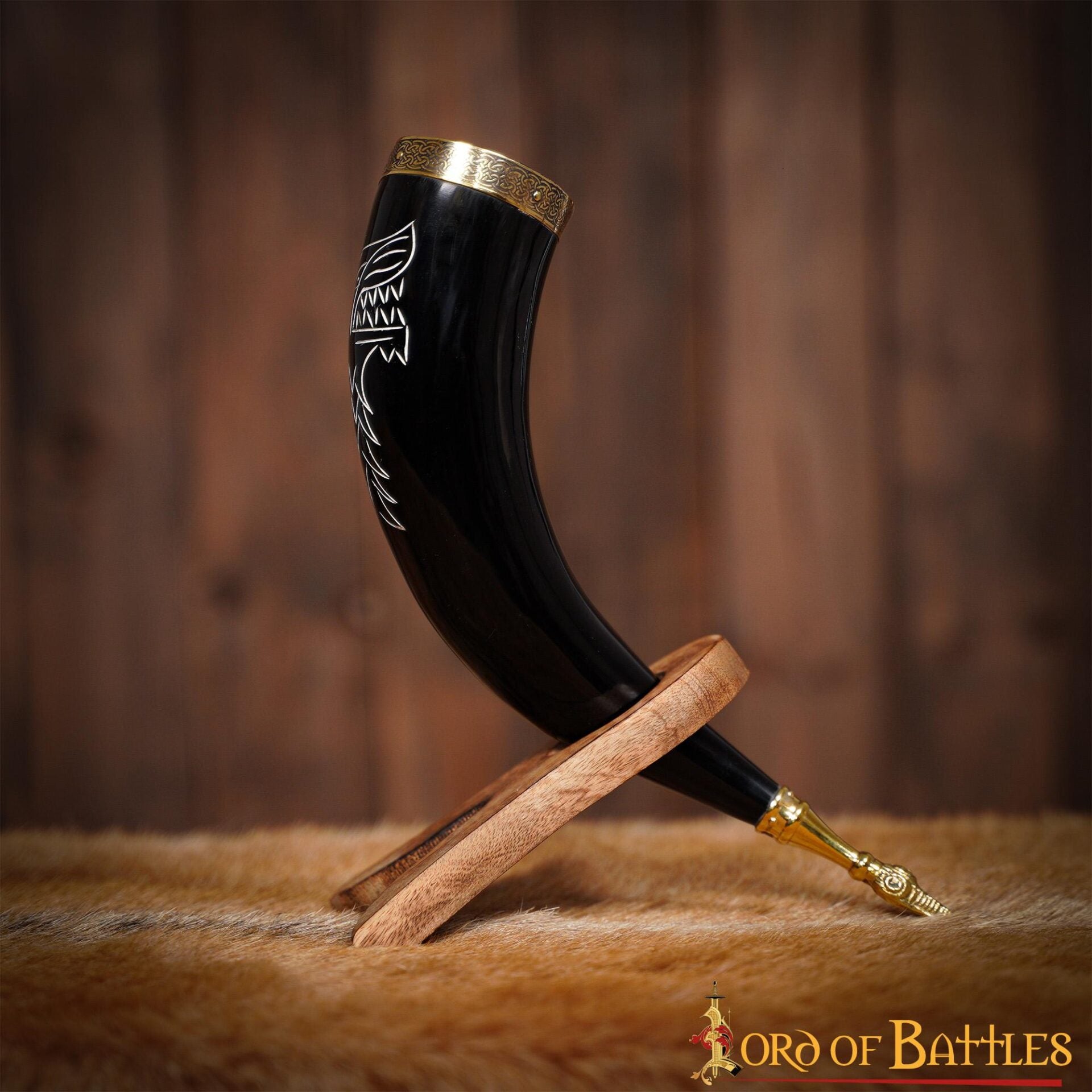 Cuerno de beber Fenrir Wolf, cuerno de buey con latón - imagen 7