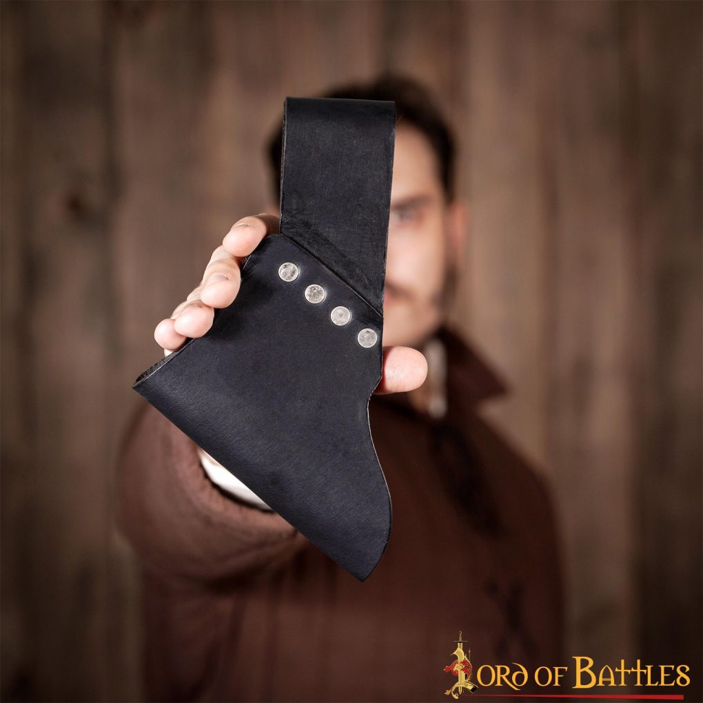 Soporte inclinado medieval de cuero negro para espada y hacha - imagen 7