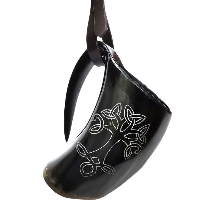 Cuerno de beber vikingo 600 ml — Árbol de la Vida y correa de cuero - imagen 4