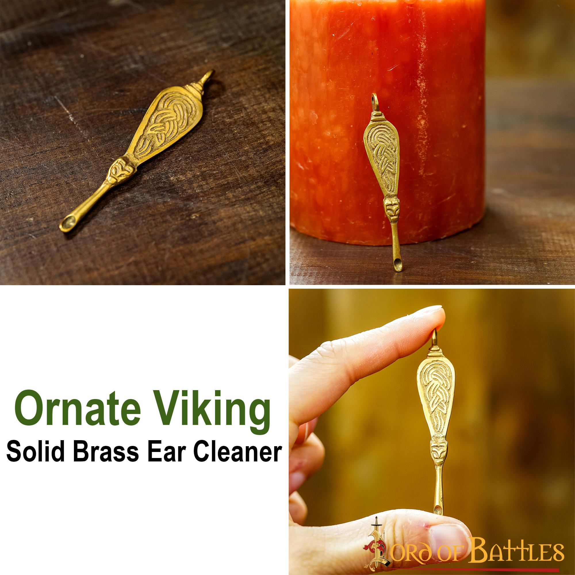 Limpiador de oreja vikingo de latón macizo ornamentado - imagen 4