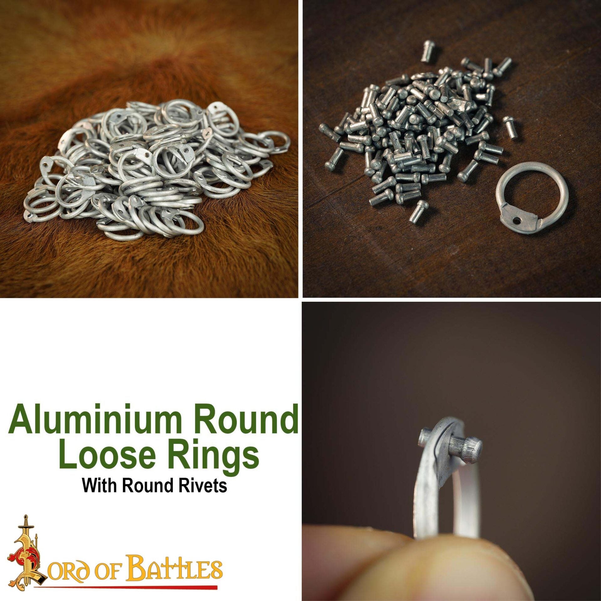 Imagen única de: Anillos Redondos de Aluminio - Anillo Redondo con Remaches en Forma de Cúpula de 10 Mm - Calibre 16, Aluminio - Acabado Natural - 1 Kg - Ideal para Reparaciones y Bricolaje de Cota de Malla