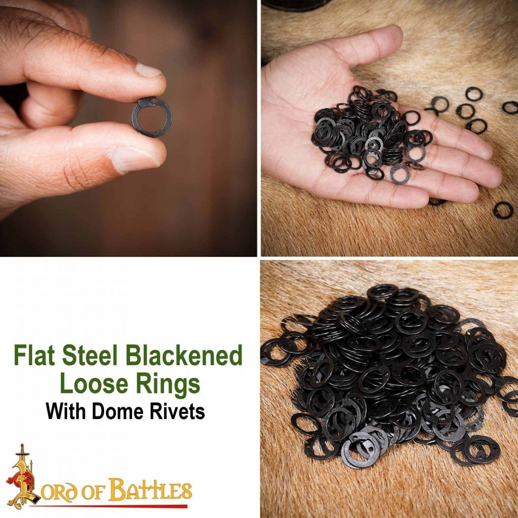 Imagen única de: Anillas Sueltas de Acero Dulce Ennegrecido, Anillas Planas con Remaches de Cúpula, 9 Mm Calibre 17, Artesanía y Reparación de Armaduras de Cota de Malla