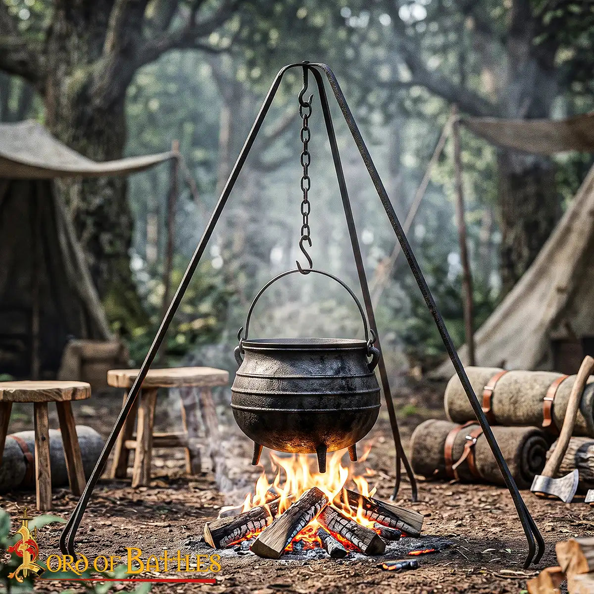 Trípode de campamento medieval de hierro forjado - imagen 2