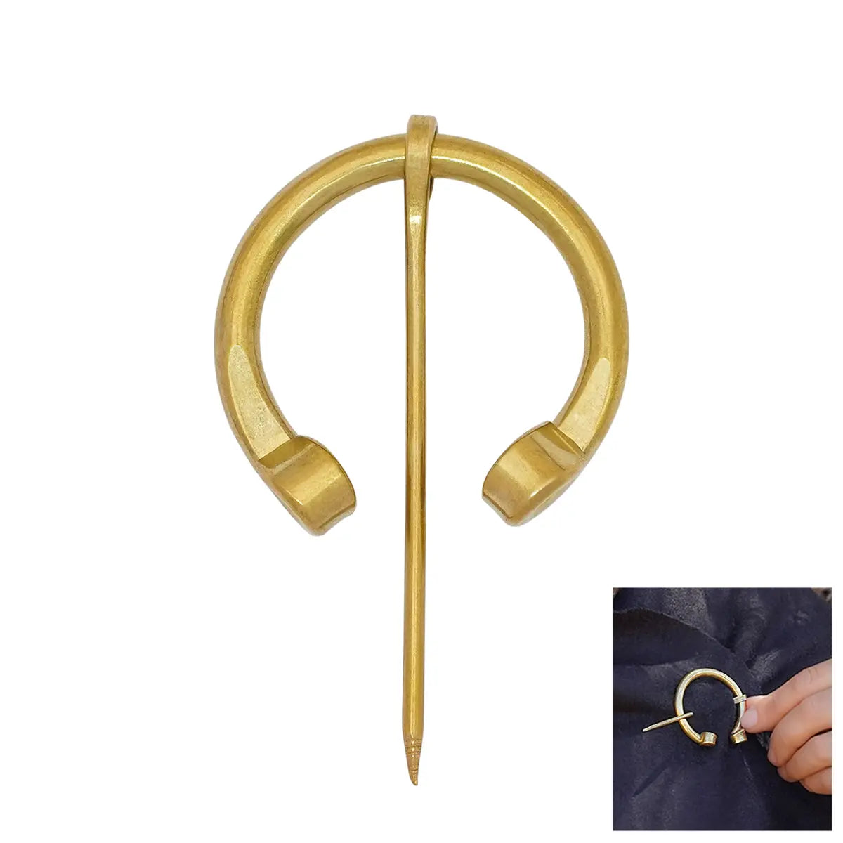 Broche penannular de latón para capa — punta redonda
