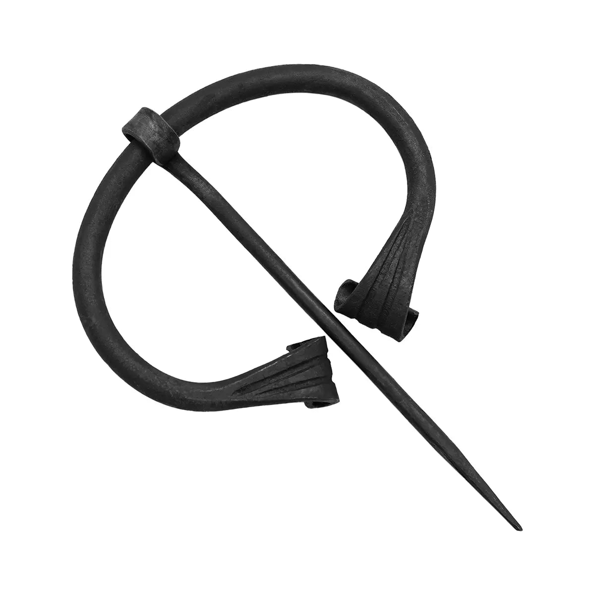 Broche penannular vikingo forjado a mano en hierro para manto medieval - Flared Rolled-End