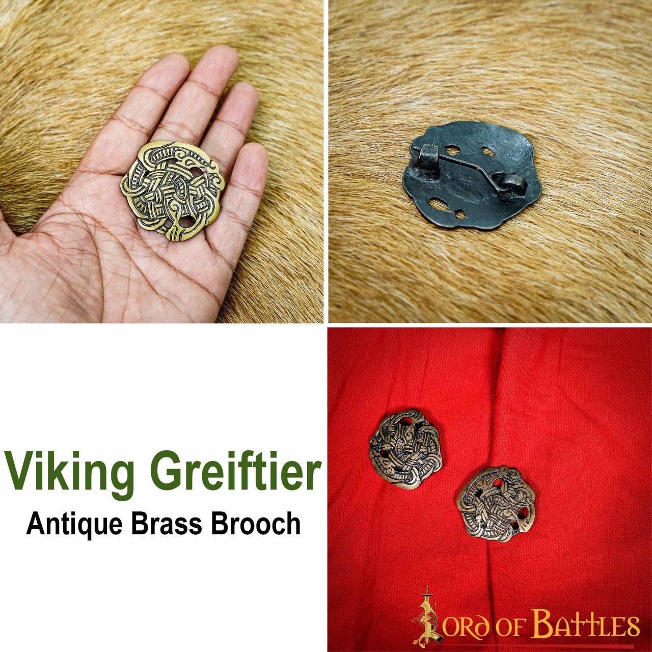 Imagen única de: Broche Vikingo de Animal Agarrado - Latón Antiguo
