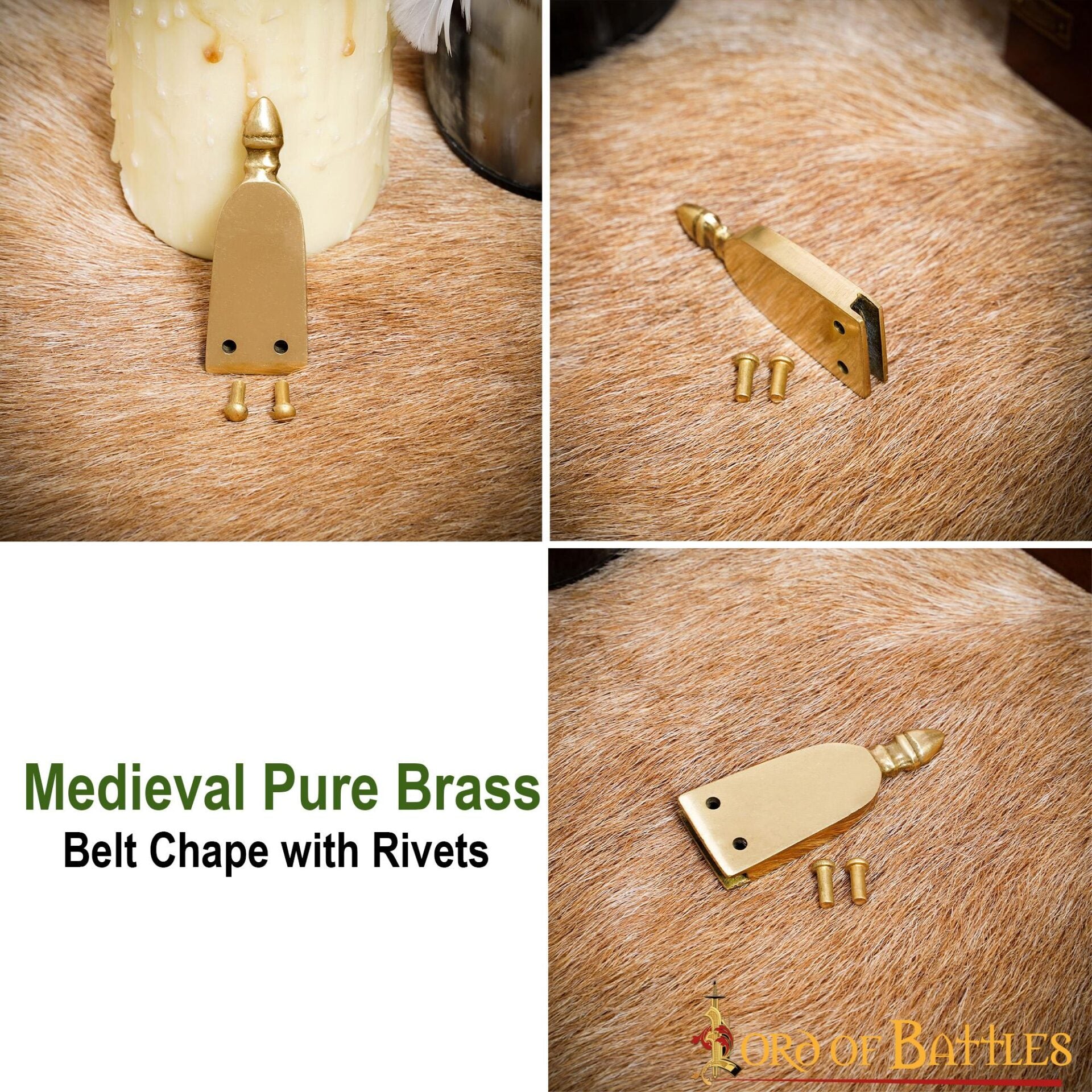 Imagen única de: Chape Medieval de Latón para Cinturón - Terminal de Cinturón con Remaches para Cinturones de Cuero