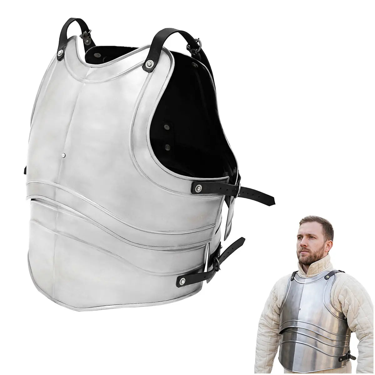 Imagen única de: Coraza medieval de acero pulido — cuatro placas para LARP