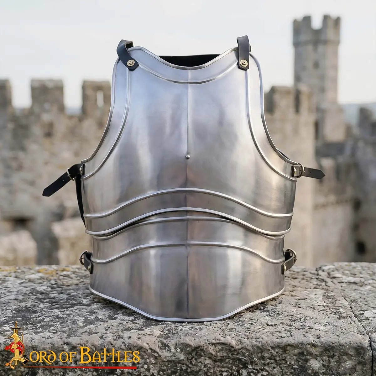 Imagen única de: Coraza medieval de acero pulido — cuatro placas para LARP