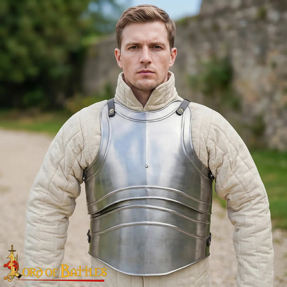 Imagen única de: Coraza medieval de acero pulido — cuatro placas para LARP