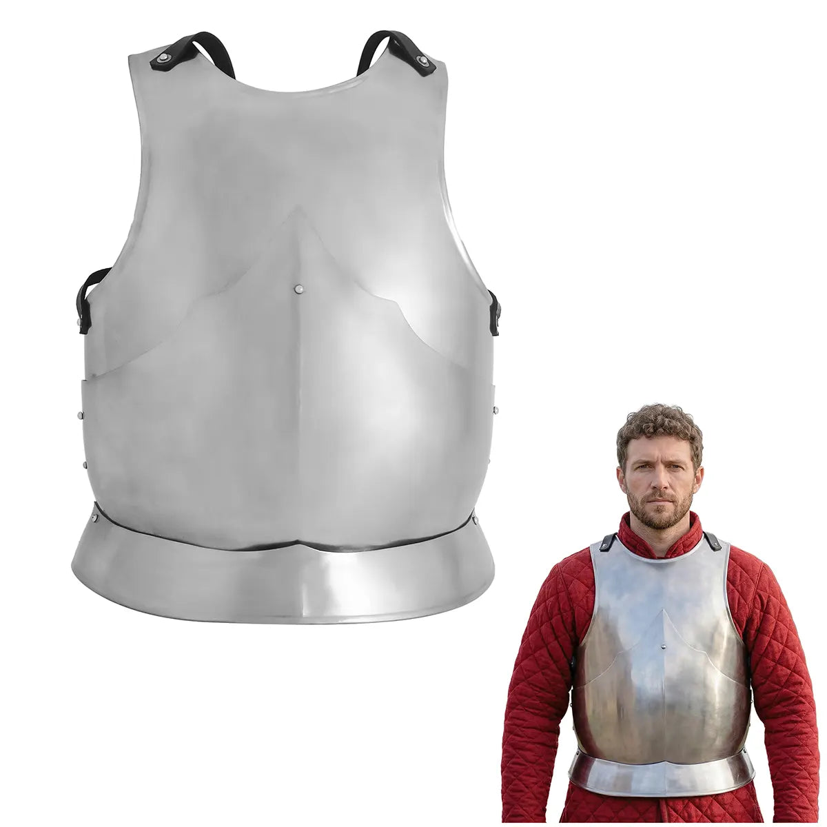 Coraza gótica medieval en acero con correas de cuero