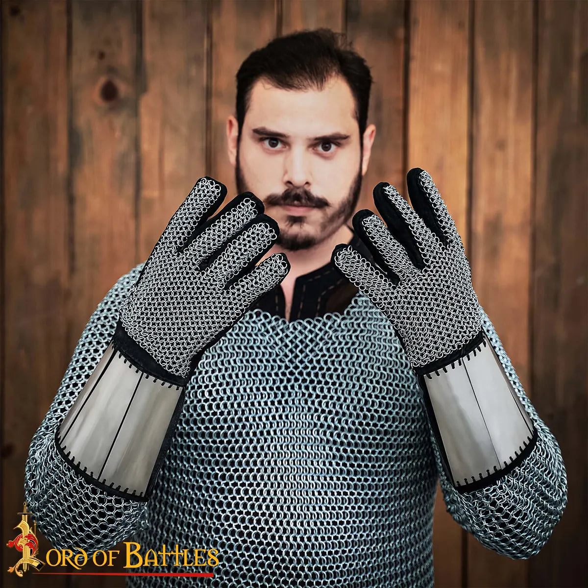 Imagen única de: Guanteletes de malla 6 mm con brazales de acero y guantes interiores de ante