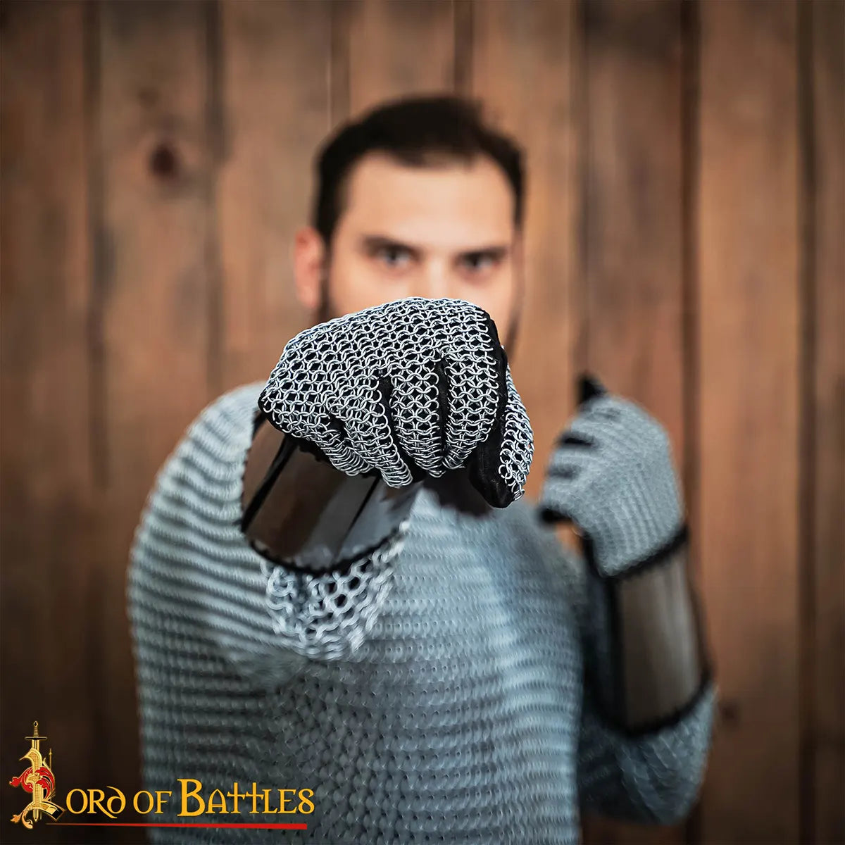 Imagen única de: Guanteletes de malla 6 mm con brazales de acero y guantes interiores de ante