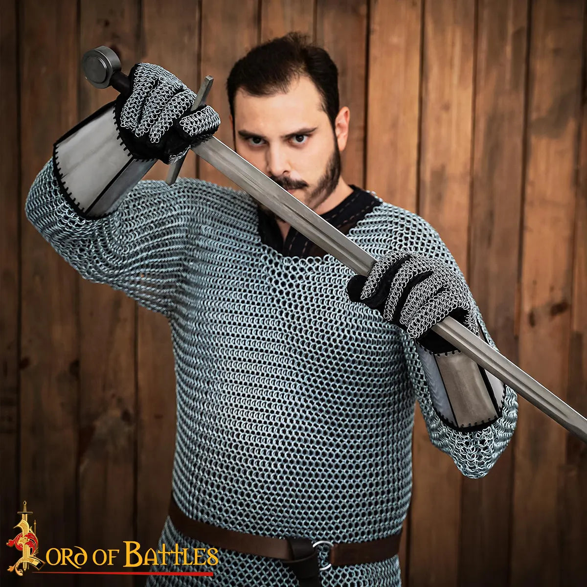 Imagen única de: Guanteletes de malla 6 mm con brazales de acero y guantes interiores de ante