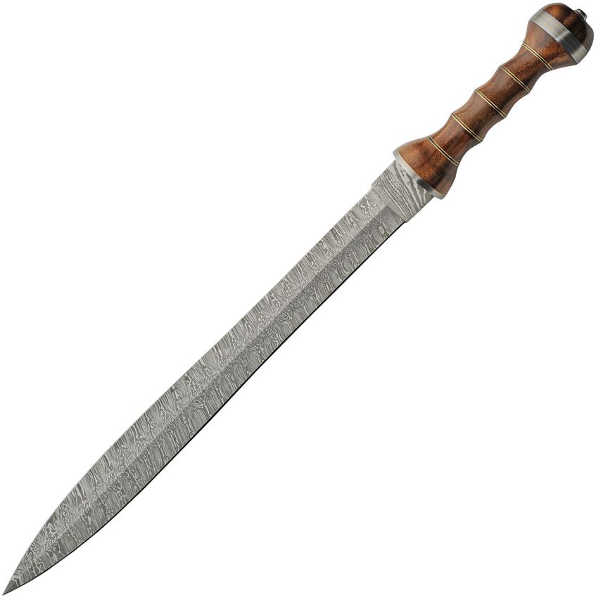 Espada Xiphos Griega Funcional en Acero Damasco con Funda de Cuero