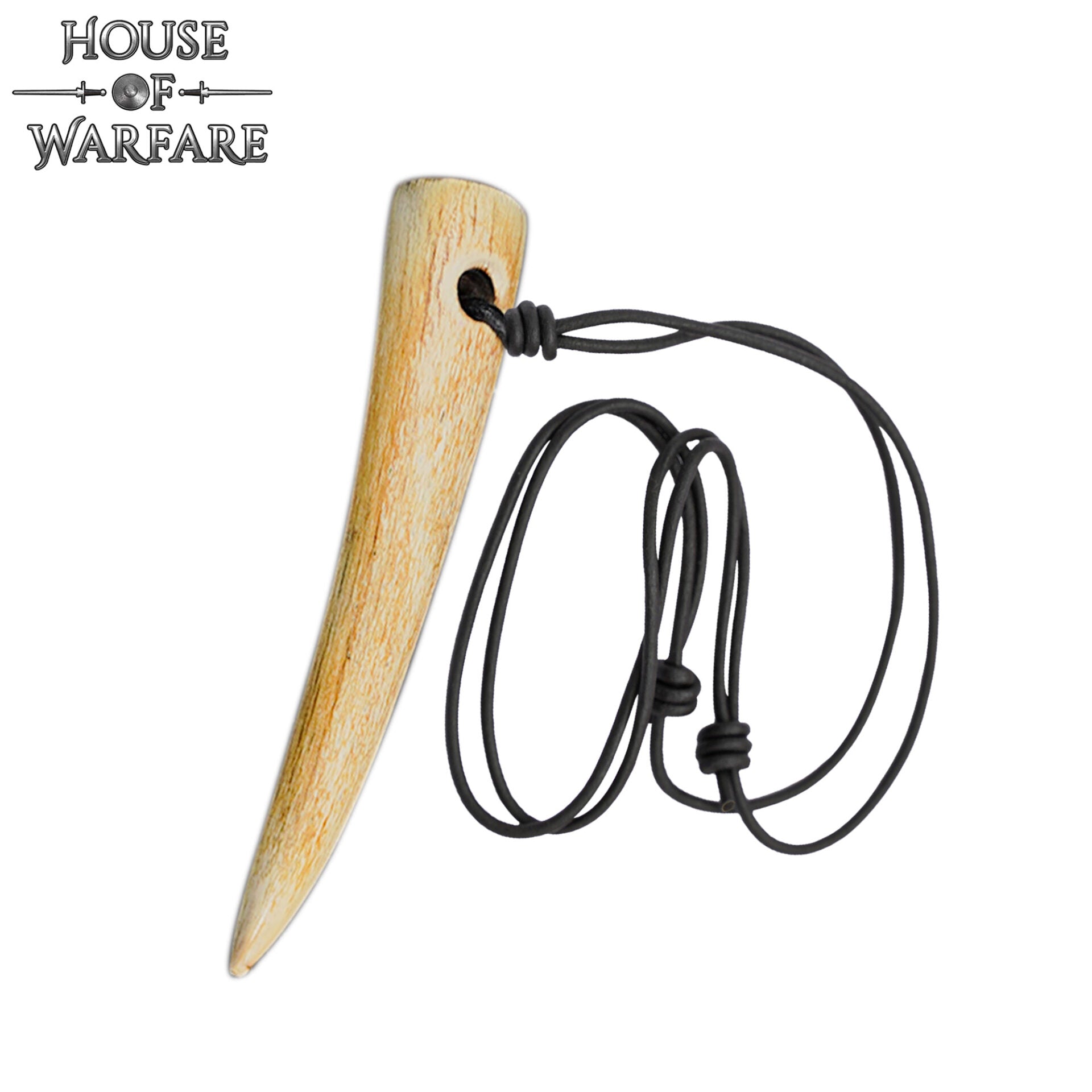 Imagen única de: Collar Colgante Cuerno Vikingo con Cordón de Cuero Ajustable - 4" Cuerno Natural Pulido